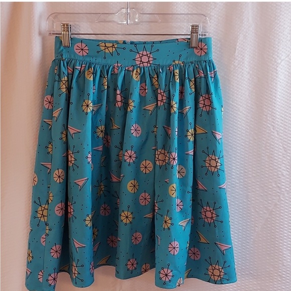 Sourpuss Sputnik Swing Skirt Turquoise Atomic 1960's Women’s Small Pinup - Picture 2 of 7
